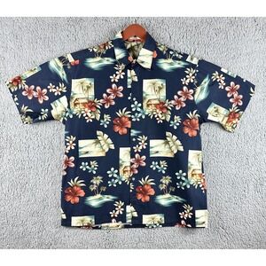 Pierre Cardin Mens Short Sleeve Hawaiian Camp XL Multicolor Floral Pattern